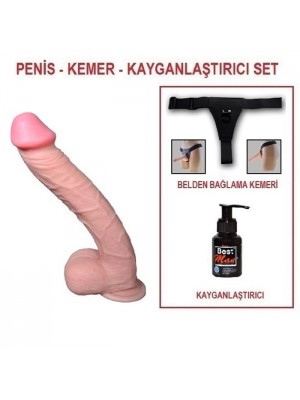 Realistik Dev Penis 33cm Belden Baglamalı Strapon Penis Set