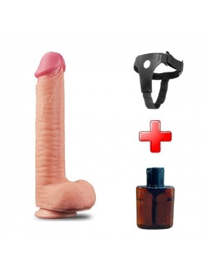 Yeni Nesil Çift Katmanlı 30cm Realistik Dev Dildo Kemerli Penis