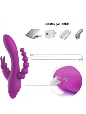 Klitoral & Anal Vajinal 3Yönlü Uyarıcılı Modern Vibratör