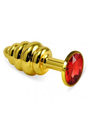 Gold Kırmızı Taşlı Kıvrımlı KücükBoy Metal Anal Plug
