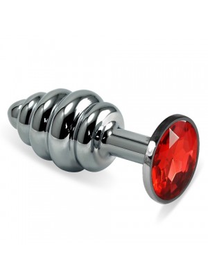 Gümüş Kırmızı Taşlı Kıvrımlı Kücük Boy Metal AnalPlug